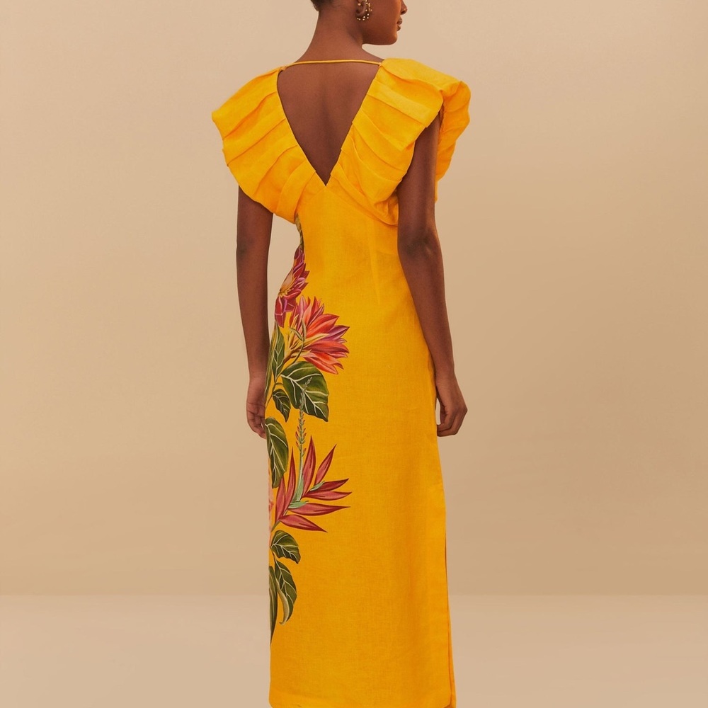 FARM Rio Yellow Floral Maxi Dress with Puff Shoulders - Picture 3 of 9